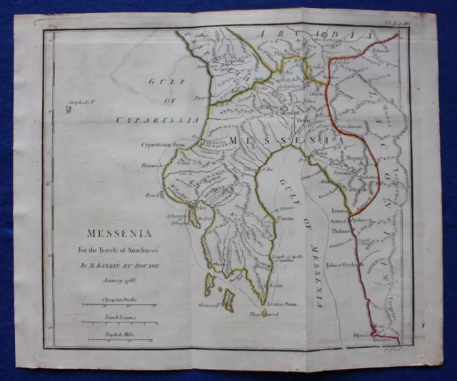 Original antique map ANCIENT GREECE, MESSENIA, Barbie de Bocage, 1796