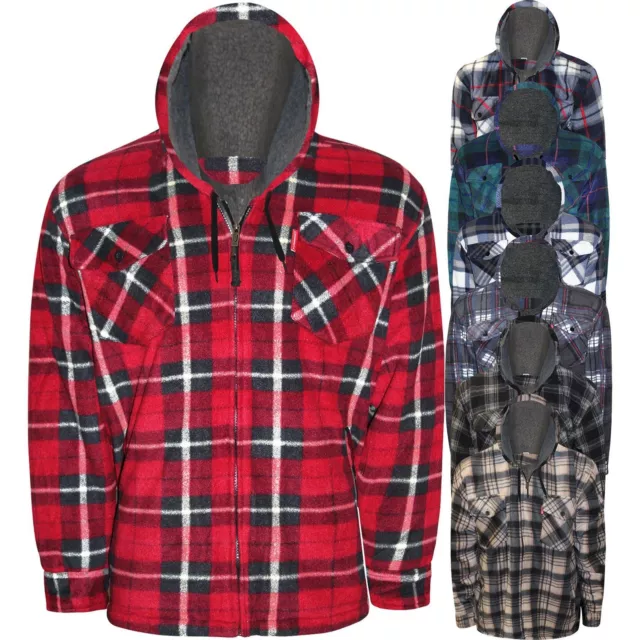 Mens Padded Shirt Fur Lined Lumberjack Flannel Work Jacket Thick Casual Hoodie