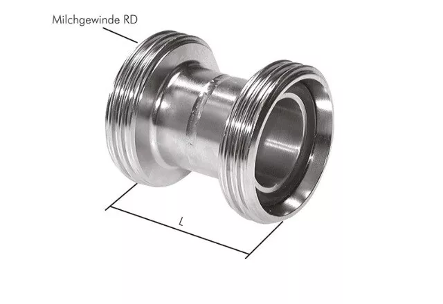 Milchgewinde Doppelnippel mit Rundgewinde DIN11851 Edelstahl Milchrohr