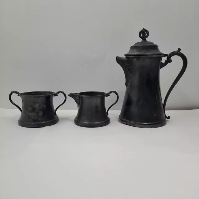 Vintage H O Rogers Quadruple Silverplated Tea Pot Creamer & Sugar Bowl #1101