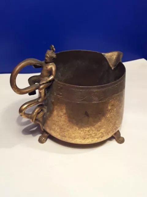 Antique Burmese Brass Cup Footed Vessel with Snake Handle