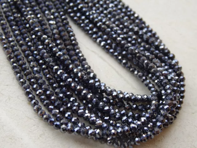 SPINEL BLACK - 3.5mm FACETED RONDELLE - Diamond Shine 14" Strand