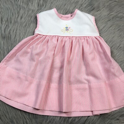 Vintage Alexis Baby Girls Pink White Striped Floral Sleeveless Dress