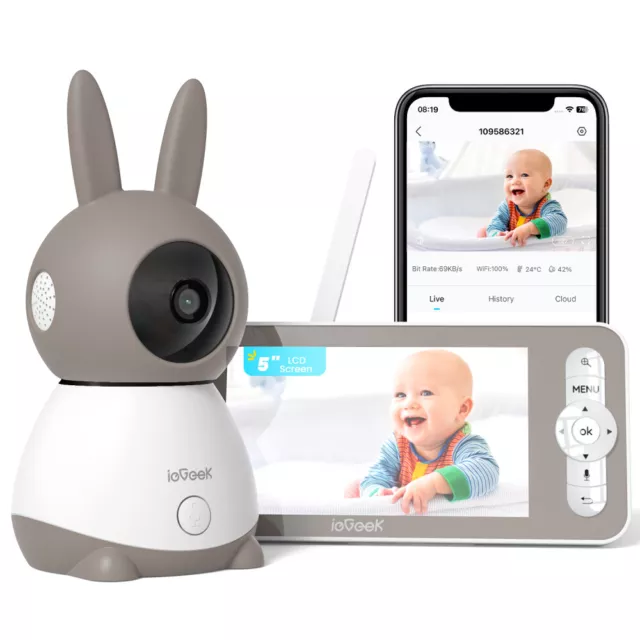 Babyphone ieGeek 2K con fotocamera PTZ baby monitor video temperatura movimento PIR