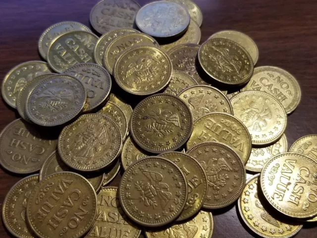 No Cash Value Brass Tokens - Eagle, Size 0.900"  Lot of 50 Tokens