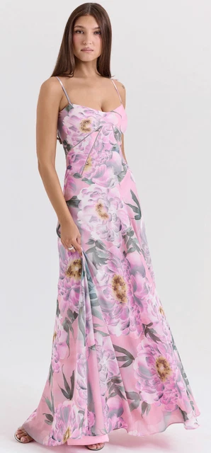 NWT HOUSE OF Cb Seren Soft Pink Floral Lace Back Maxi Dress size XL $188.00  - PicClick