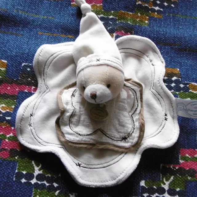 Ap/ Doudou Et Compagnie Plat Rond Ours Coton Bio Blanc Ecru Beige Etoile Tbe
