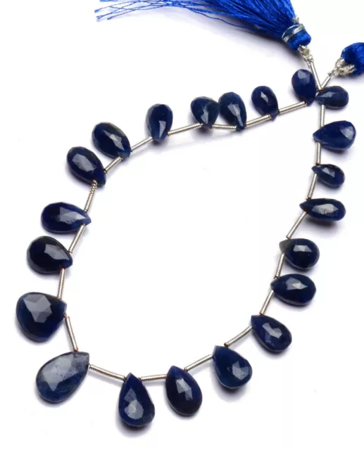 Natural Gem Blue Sapphire Faceted 9x6 to 14x9MM Pear Shape Briolette Beads 9"