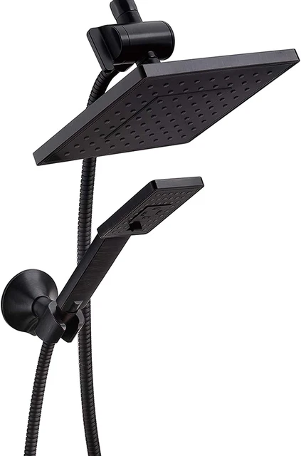 BRIGHT SHOWERS Rain Shower Head with Handheld Spray 5 Ft. Shower Hose Combo Incl
