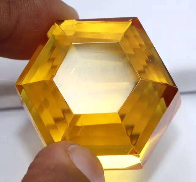 Naturel Citrine Jaune Hexagone Coupe 140 CT Brésilien Certifié Desseré Gemme