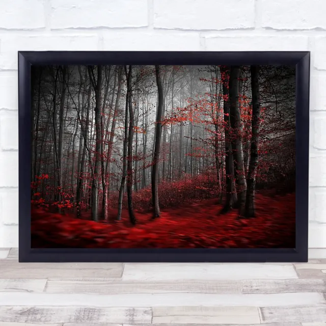 Bloody River Blood Red Forest Tree Leaves Blurry Surreal Wall Art Print