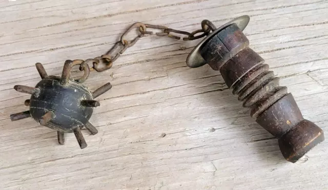 Antique 19thC Small FLAIL-Mace 10" long Primitive Weapon Wood & Metal