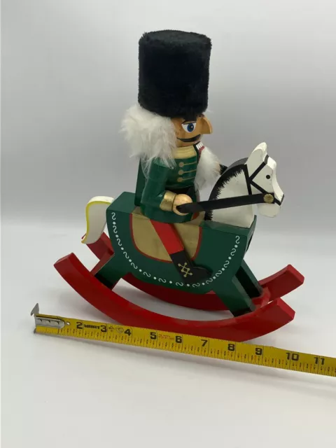 Wooden Nutcracker on Rocking Horse Christmas Decor Holiday 12" tall 10" wide