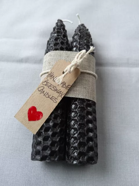 Black Beeswax Candles -100% Pure handmade 5"Taper candles -pair