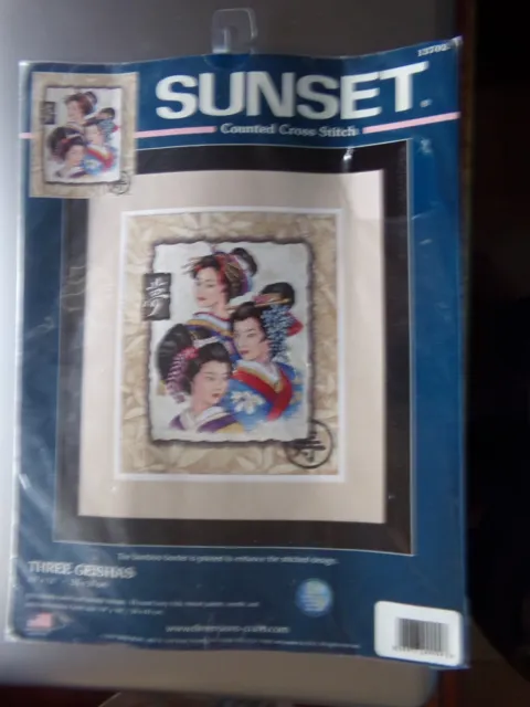 Three Geishas by Sunset;   Vintage Cross stitch; KIT