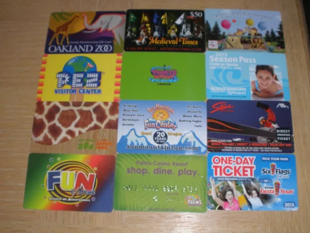 Fun Places    12 different new and used collectible gift cards