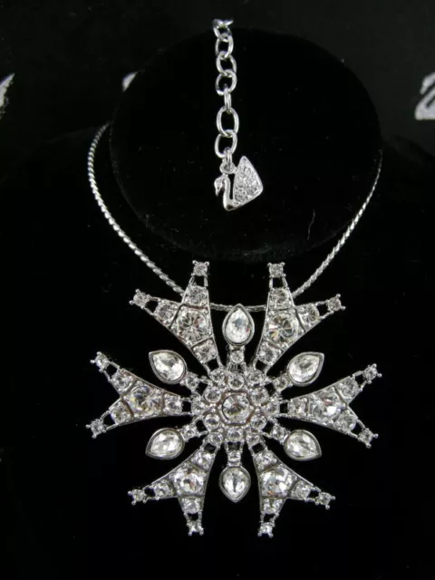 Swan Signed Swarovski Pave' Crystal Snowflake  Necklace~Brooch  Retired Nib