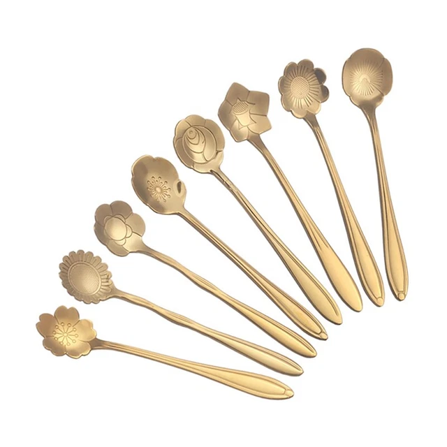 8 pz cucchiaini da caffè cucchiaino da caffè cucchiaino da caffè acciaio inox cucchiaino da dessert fiori 4009