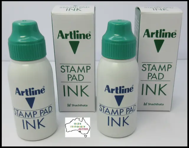 2 x GREEN Artline Stamp Pad Ink 50cc 110504 Value Buying