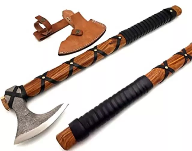 Viking Handmade Ragnar Axe Carbon Steel Bearded Camping Axe Ash Wood  Xmas Gifts