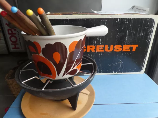 Service à fondue le creuset Paon +6 fourchettes vintage