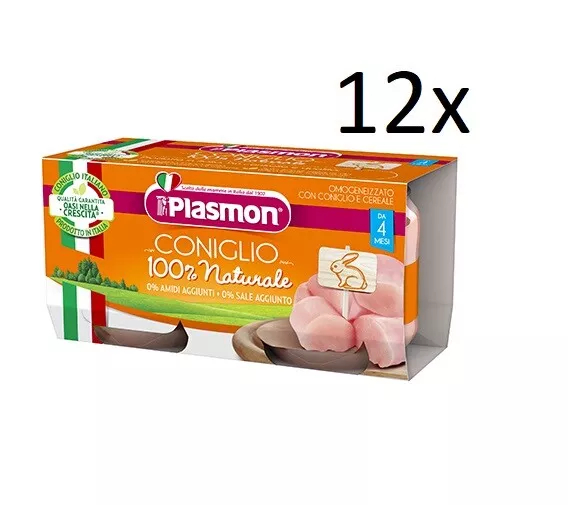 12x PLASMON Omogeneizzato Coniglio homogenisiert Babynahrung ab 4 Monaten 2x80g