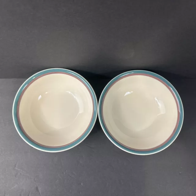 Set Of 2 Pfaltzgraff Juniper Green Mauve Rim Soup/Cereal Bowl 6” Pre-owned