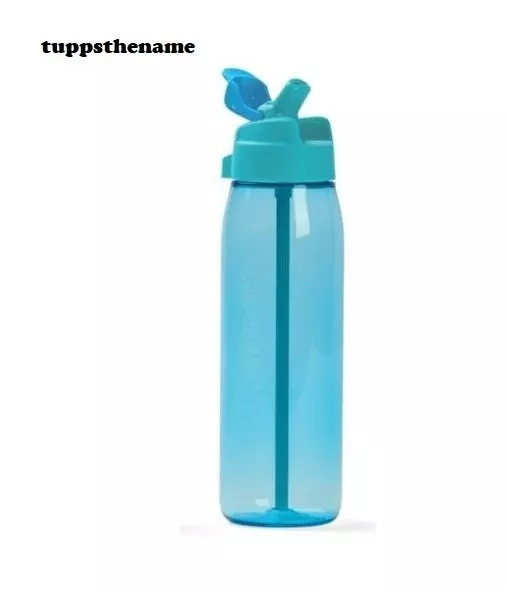 Tupperware 750ml Eco Water Straw Drink Bottle with Flip Top Aqua Blue NEW