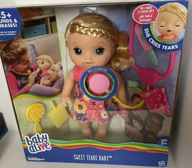 Baby Alive Sweet Tears Baby ~ Blonde Cries & Speaks English/Spanish Doll, Hasbro