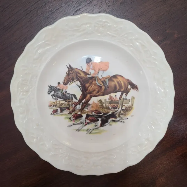 Equestrian Fox Hunt Jump  Mid Century Decorative Plate Georgian China USA Horses