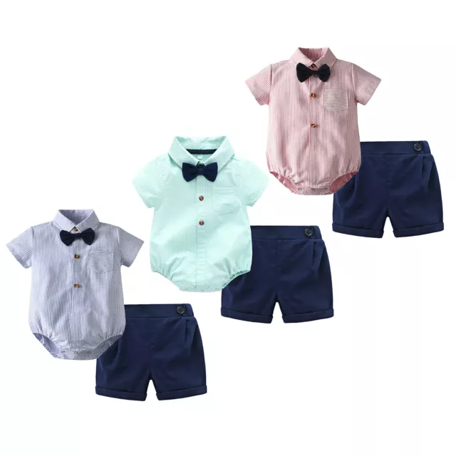 iEFiEL Baby Junge Gentleman Anzug Kurzarm Fliege Hemd Body Shorts Bekleidung Set