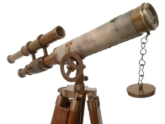 Aubaho Dekoobjekt Doppel-Teleskop Mit Holz-Stativ Fernrohr Fernglas Messing Antik Stil S03450jf