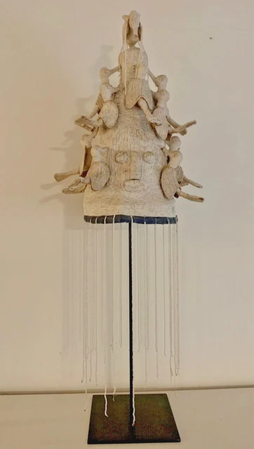 Tribu Yoruba Blanca Ceremonial Cuentas Rey Corona Africana Nigeria en Soporte BIrds