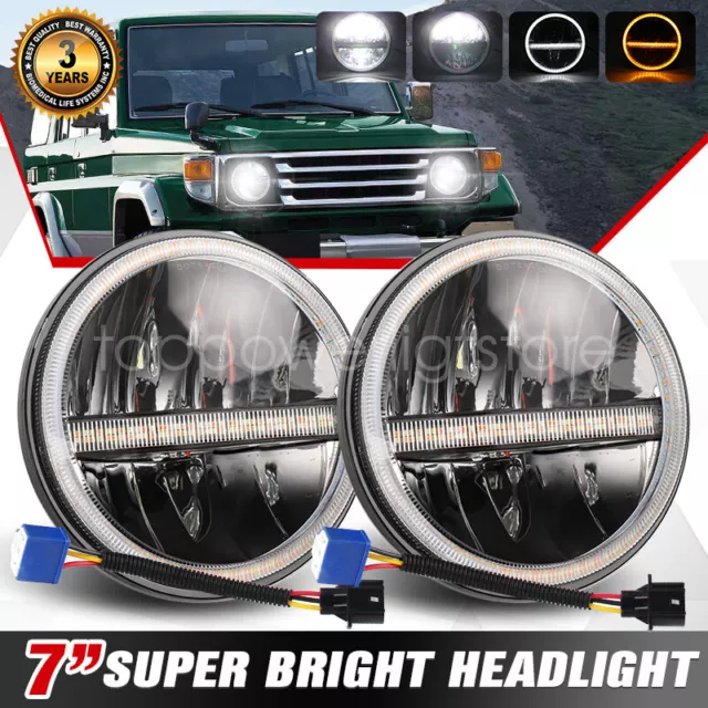 Pair 7inch Round Led Headlights For TOYOTA LAND CRUISER FJ40 FJ60 J80 1965-1985