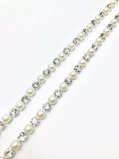 3mm SS12 Rhinestone Chain Rope Trim Diamante Silver Base Crystal Necklace Sewing