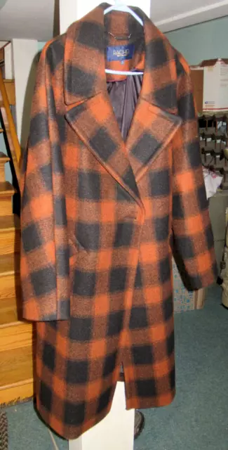 RACHEL ROY Plaid (Black & Russet) Notch Collar 2X WINTER COAT Women's MSRP $350