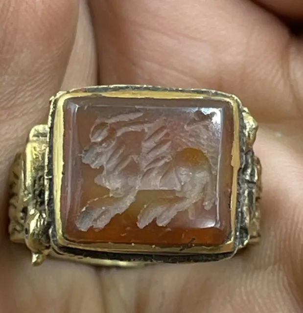 Superb Quality Ancient NearEastern Bronze Agate Stone Intaglio Seal Stamp Ring