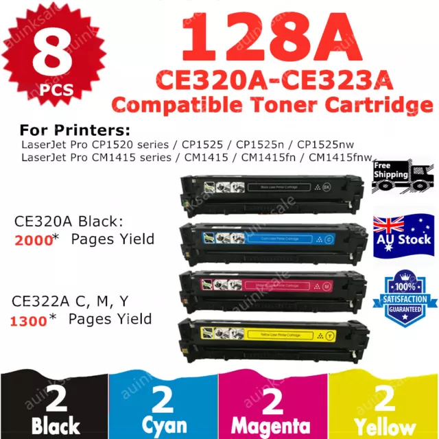 8x Compatible Toner 128A CE320A CE321A CE322A CE323A For HP CM1415fn CP1525nw