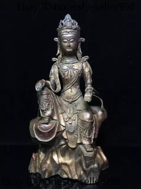 14.8'' Old chinese Buddhism temple bronze Gilt Kwan-Yin GuanYin Buddha statue