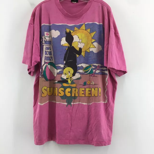 VTG 1990s Pink Looney Tunes Sylvester Tweety Cotton  T Shirt Womens Size XXL