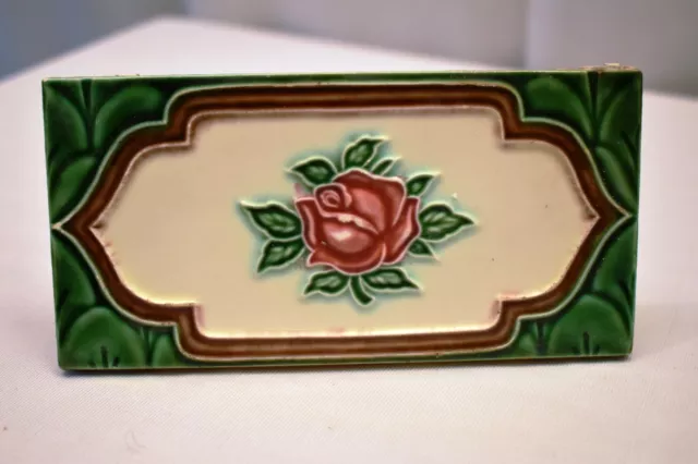 Antique Border Tile Art Nouveau Majolica Japan Rose Ceramic Porcelain Green "05