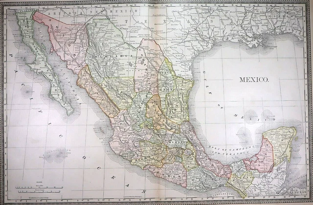 Authentic 1882 R McNally Atlas Map ~ MEXICO ~ FreeS&H   Inv#136