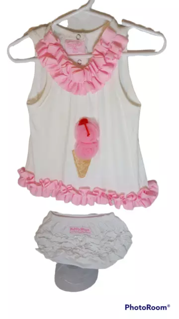 Mud Pie Baby Girl  Short Sleeve Ruffled Bottom 2 piece outfit