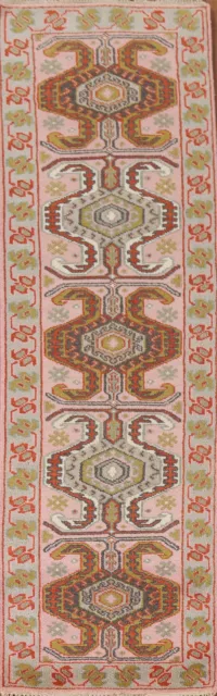 Pink Heriz Serapi Indian Hand-Knotted 10 ft. Runner Rug for Hallway 3x10 ft.