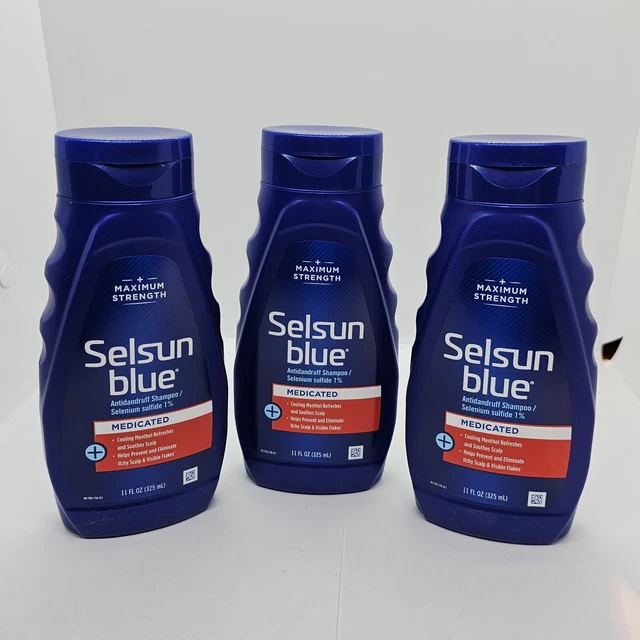 3 SELSUN BLUE Medicated Max Strength Dandruff Shampoo, 11 fl oz 40.00