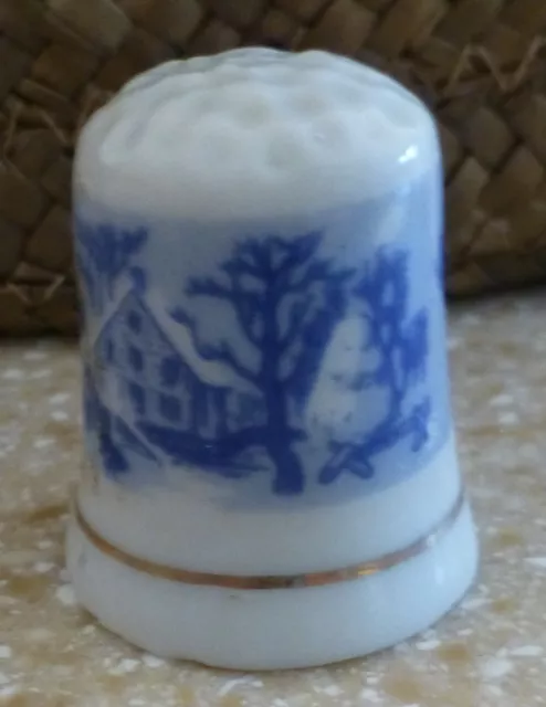 Vintage Porcelain Blue Transferware Thimble