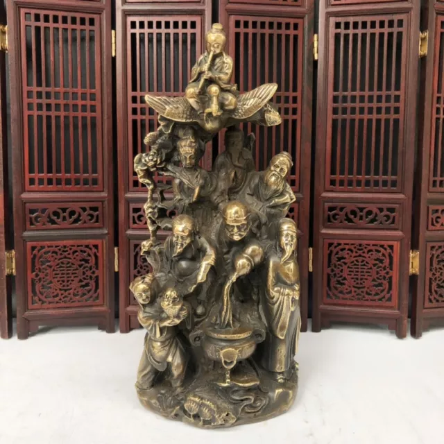 CHINESE old Bronze HANDMADE Copper carven eight immortals cornucopia Statue
