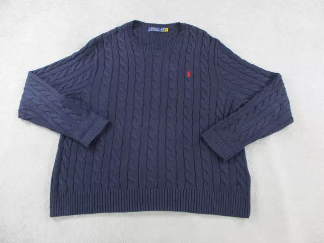 RALPH LAUREN POLO Sweater Mens 2XL XXL Blue Red Pony Cable Knit ...