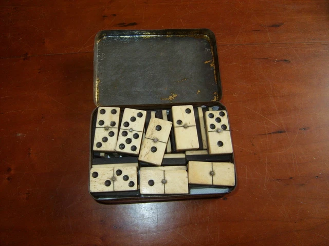 Jeu De Dominos Ancien XIXe Siècle - Os Et ébène - Dans Sa Boîte D'origine