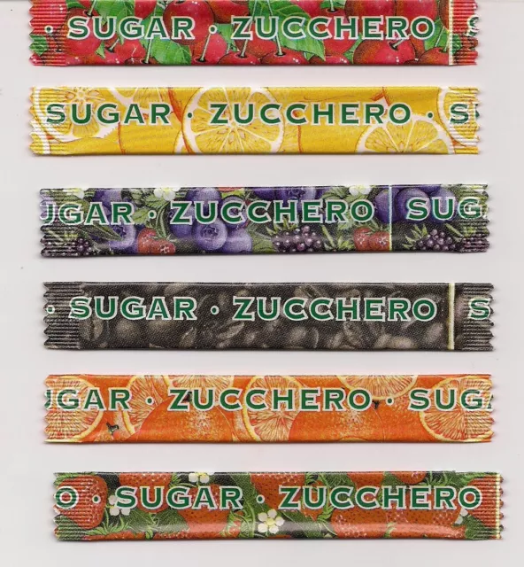 Serie 6 bustine di zucchero vuote / Set of 6 empty sugar packets Frutta / Fruits